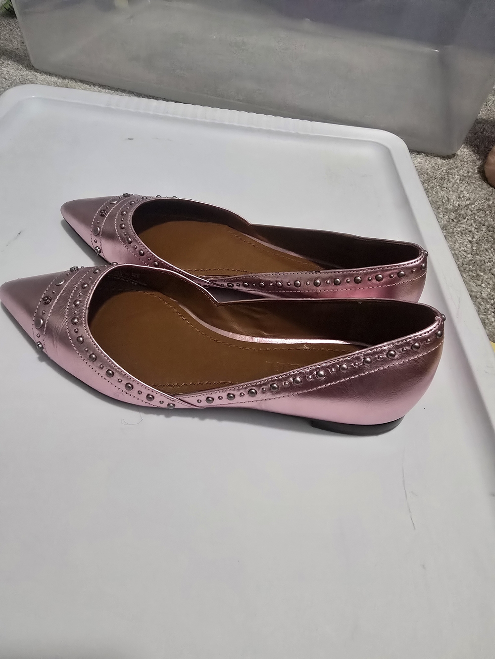 Coach Pink Metallic Studded Pointed-Toe Flats